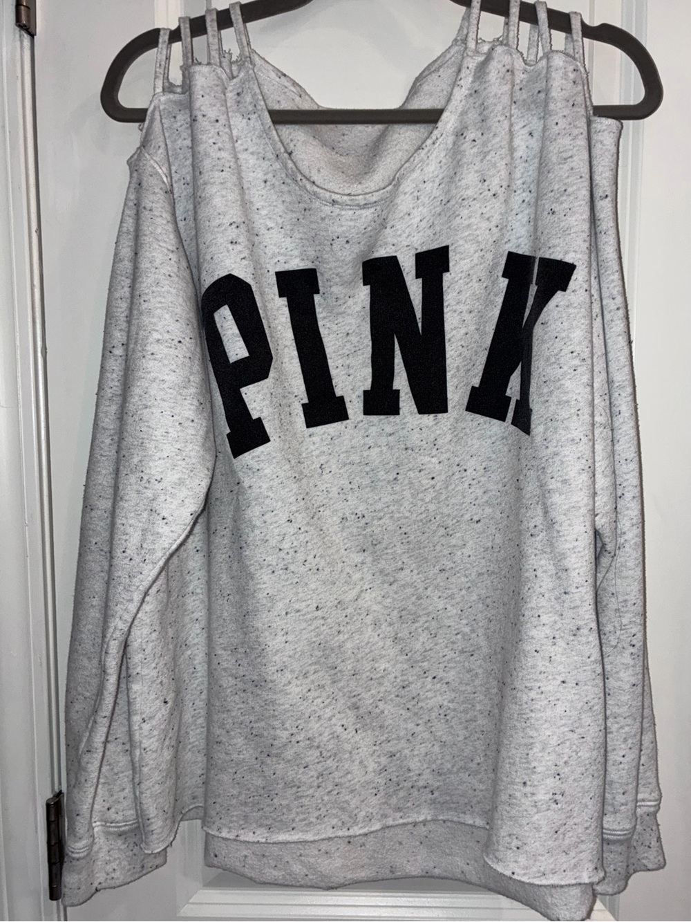 PINK Victoria's Secret Light Gray Cold-Shoulder Logo Sweatshirt